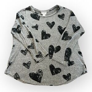 For the Republic Woman Black Heart Print Long Sleeve Knit Top – Size 1X